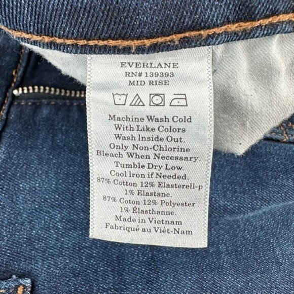 Everlane Mid Rise Blue Skinny Coastal Peace Embroidered Frayed Hem 28T Jeans - Picture 8 of 8